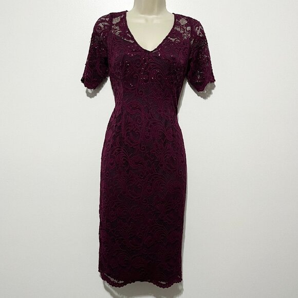 Adrianna Papell Womens Lace Cocktail Dress Size 4 Purple Whimsigoth Event NWOT - Picture 1 of 9